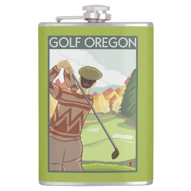 OregonGolf Scene Vintage Travel Poster Hip Flask (Front)
