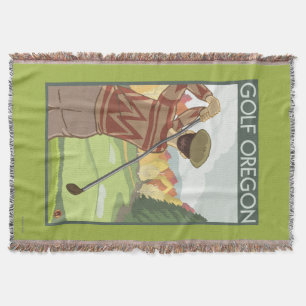 OregonGolf Scene Vintage Travel Poster Throw Blanket