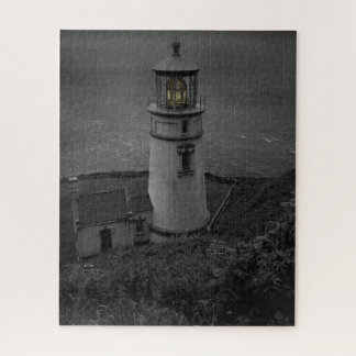 Oregon's historic Heceta Head Lighthouse B&W Jigsaw Puzzle