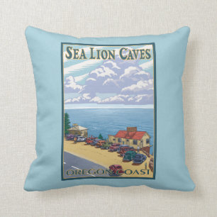 OregonSea Lion Caves Vintage Travel Poster Cushion