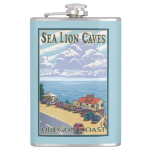 OregonSea Lion Caves Vintage Travel Poster Hip Flask