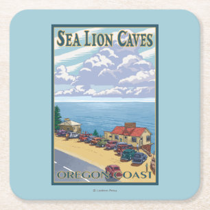 OregonSea Lion Caves Vintage Travel Poster Square Paper Coaster
