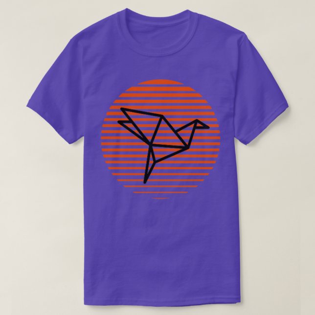 Orenge Strips and Crane Origami T-Shirt (Design Front)
