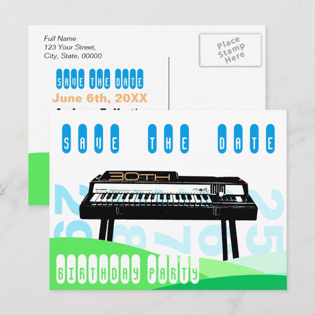 Organ 30th Birthday Party Save the Date Announcement Postcard (Front/Back)