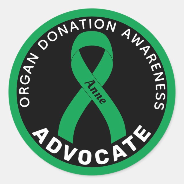 Organ Donation Advocate Ribbon Black Round Sticker (Front)