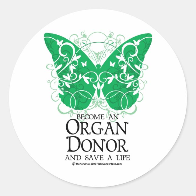 Organ Donor Butterfly Classic Round Sticker (Front)