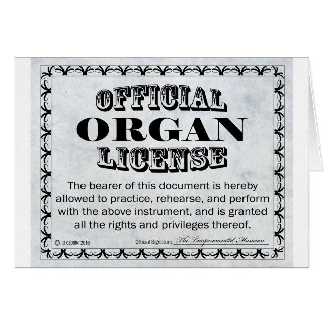Organ License (Front Horizontal)