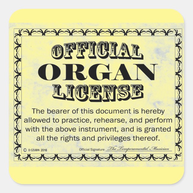 Organ License Square Sticker (Front)