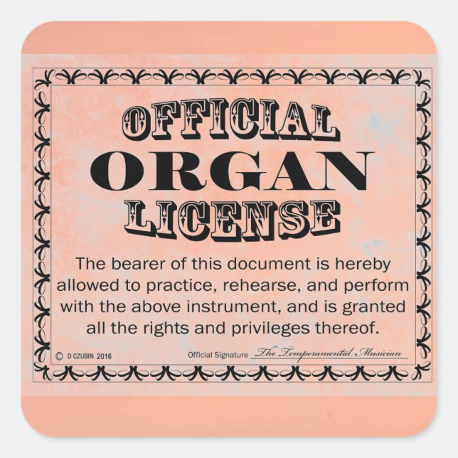 Organ License Square Sticker (Front)