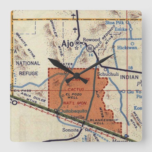 Organ Pipe Cactus National Monument Square Wall Clock (Front)