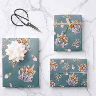 Organ Pipe Coral Clownfish Under A Deep Green Sea Wrapping Paper Sheet