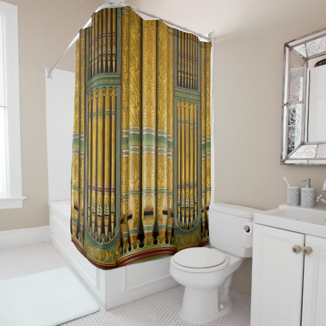 Organ pipes green and gold  shower curtain (In Situ)