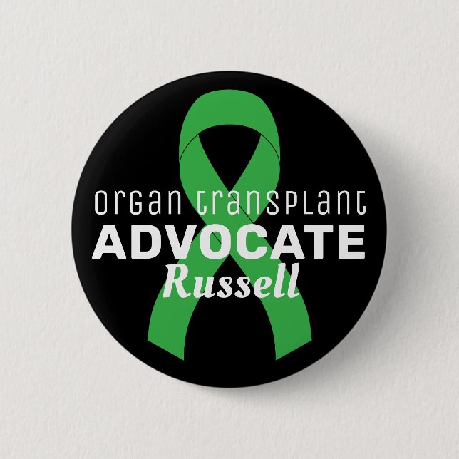 Organ Transplant Advocate Ribbon Black Button (Front)