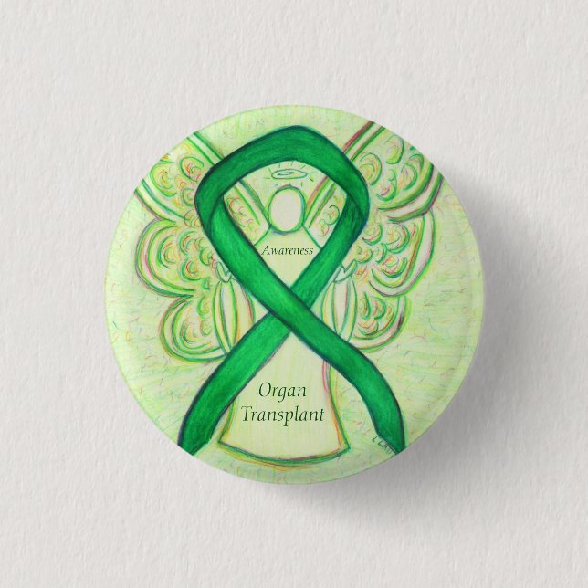 Organ Transplant Awareness Ribbon Angel Buttons (Front)