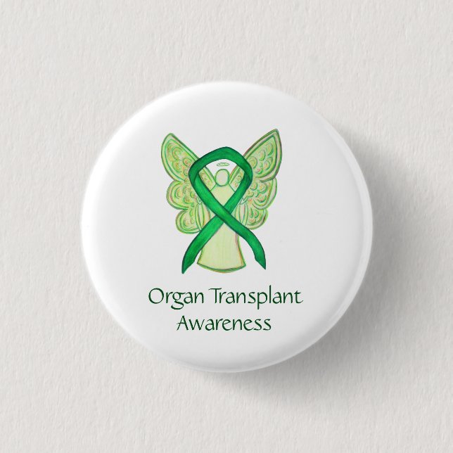 Organ Transplant Green Awareness Ribbon Angel Pins (Front)