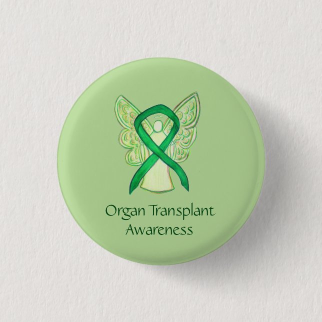 Organ Transplant Green Awareness Ribbon Angel Pins (Front)