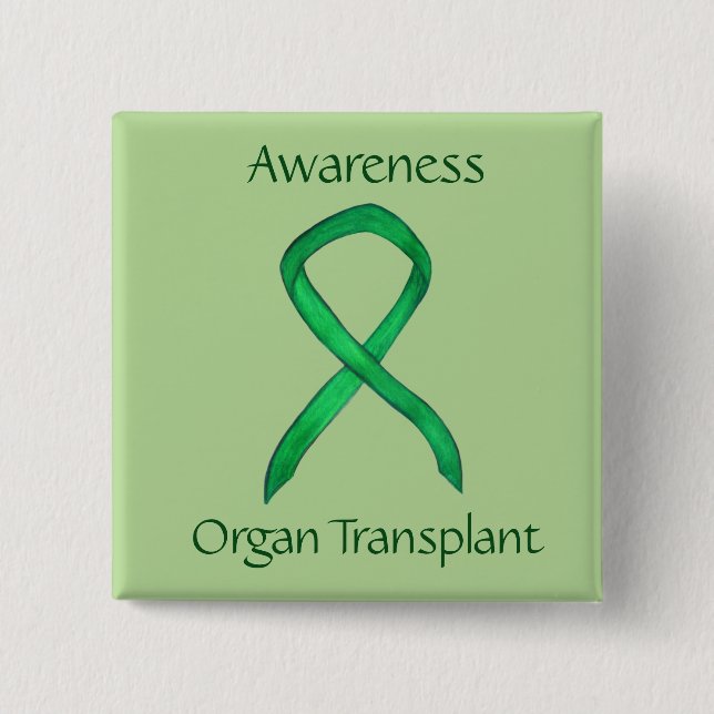 Organ Transplant Green Awareness Ribbon Custom Pin (Front)