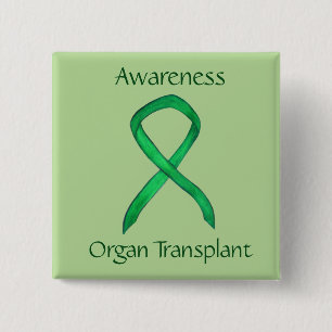 Organ Transplant Green Awareness Ribbon Custom Pin
