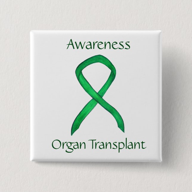 Organ Transplant Green Awareness Ribbon Custom Pin (Front)