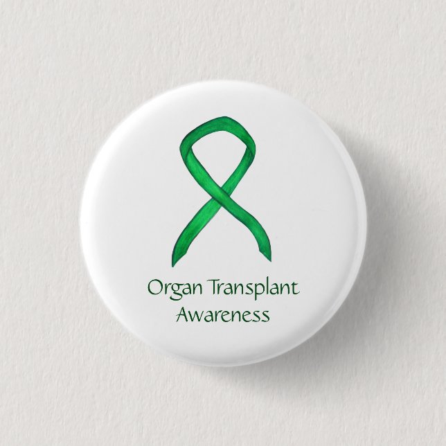 Organ Transplant Green Awareness Ribbon Custom Pin (Front)