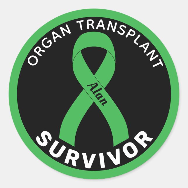 Organ Transplant Ribbon Black Classic Round Sticker (Front)