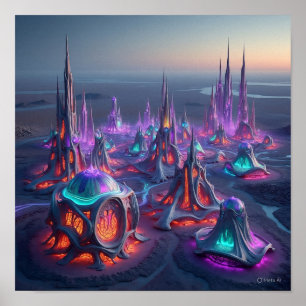 Organic Alien City Buildings Poster