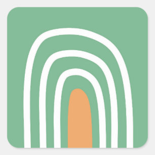 Organic art rainbow line art sage green square sticker
