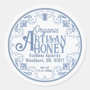 Organic ARTISAN HONEY Rustic Farmhouse Blue Bee  Classic Round Sticker