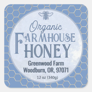 Organic ARTISAN HONEY Rustic Farmhouse Blue Floral Square Sticker