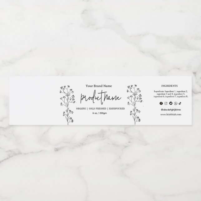 Organic Artisan Soap Label with Floral design (Single Label)