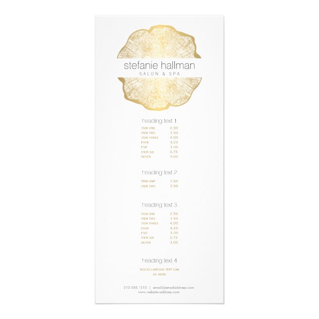 Organic Beauty Gold Tree Rings Salon Rack Card (Front)