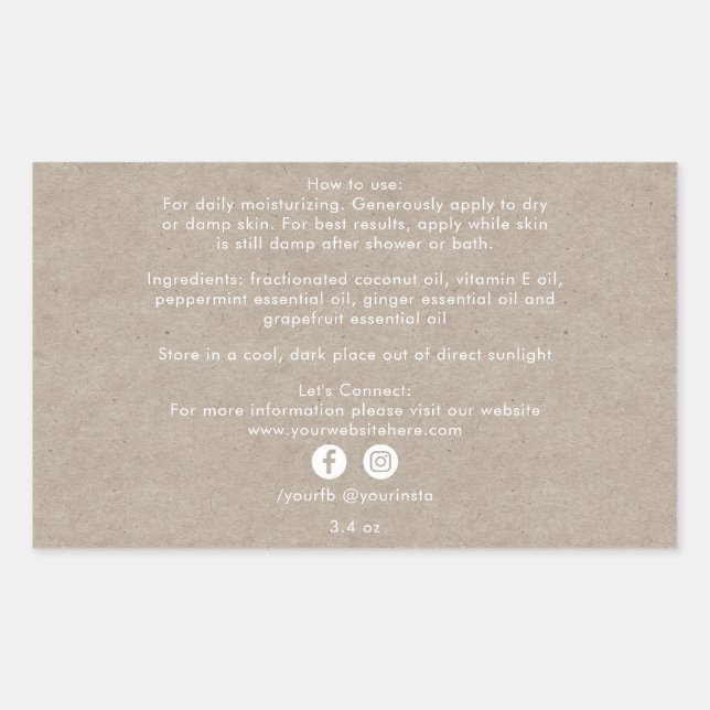 Organic Beauty Product Ingredients Kraft Rectangul Rectangular Sticker (Front)