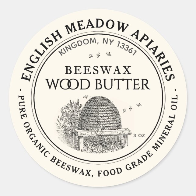 ORGANIC BEESWAX WOOD BUTTER LABEL (Front)