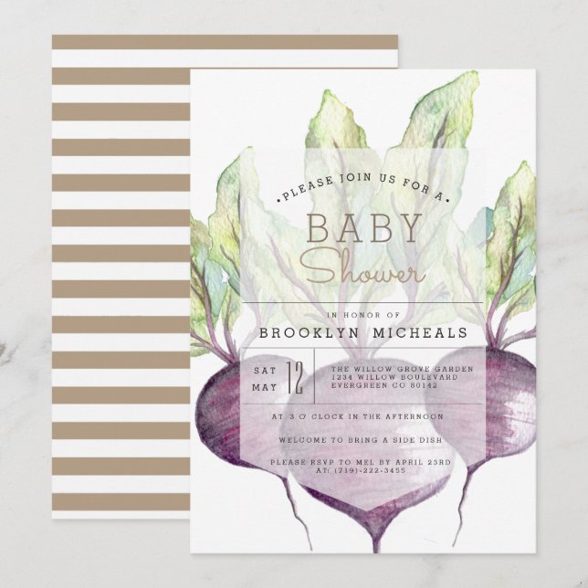 Organic Beets | Veggie | Watercolor Baby Shower Invitation (Front/Back)