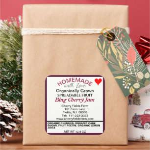Organic Bing Cherry Jam Canning Name Square Sticker