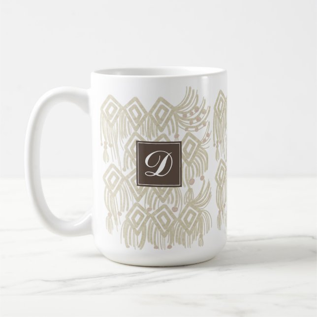 Organic Boho Abstract Macrame Natural Colours Coffee Mug (Left)