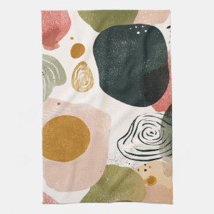 Organic Boho Abstract Pattern in Earthy Muted Tone Tea Towel