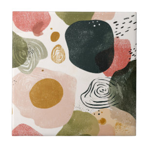 Organic Boho Abstract Pattern in Earthy Muted Tone Tile