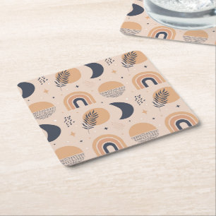 Organic Boho Pattern Square Paper Coaster
