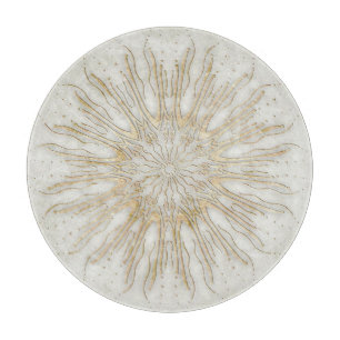 Organic boho style sunburst mandala golden white cutting board