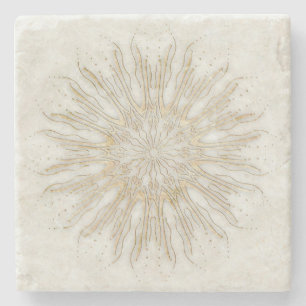 Organic boho style sunburst mandala golden white stone coaster