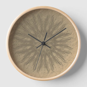 Organic boho style sunburst mandala sepia decor clock
