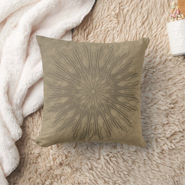 Organic boho style sunburst mandala sepia decor cushion (Blanket)