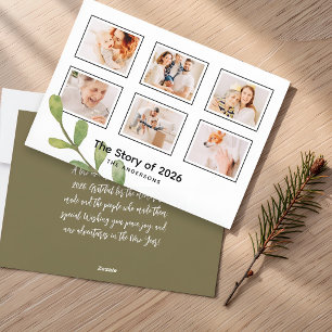 Organic Botanical 6 Photo Year in Review Family Holiday Card