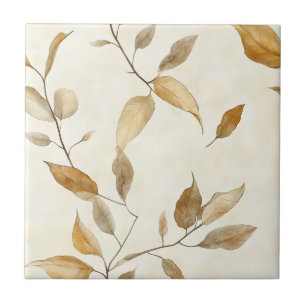 Organic Botanical Leaf and Twig Earthy Brown Tile