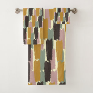 Organic Brushstroke Stripe Retro Botanical Bath Towel Set