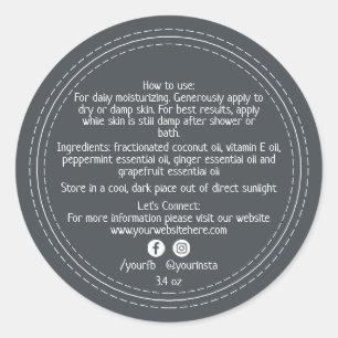 Organic Business Beauty Product Ingredients Black Classic Round Sticker