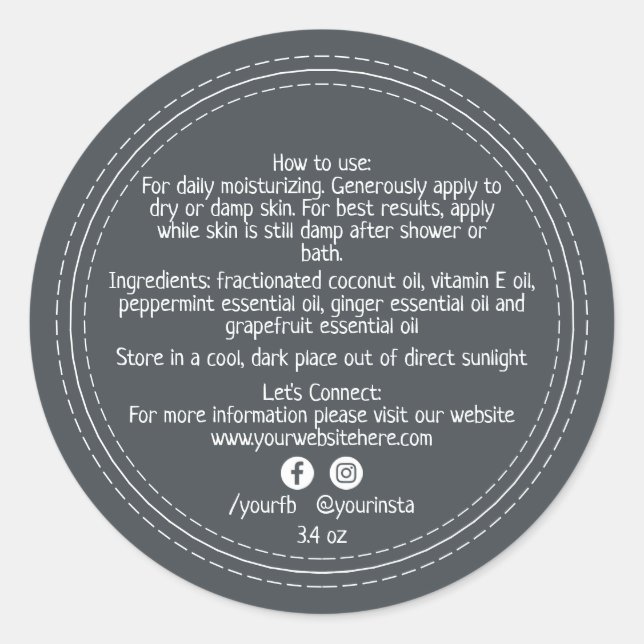 Organic Business Beauty Product Ingredients Black Classic Round Sticker (Front)