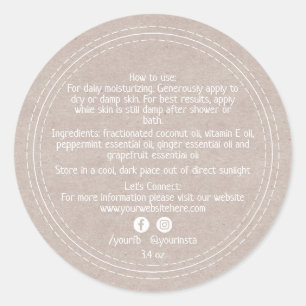 Organic Business Beauty Product Ingredients Kraft Classic Round Sticker