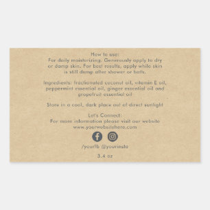 Organic Business Beauty Product Ingredients Kraft Rectangular Sticker